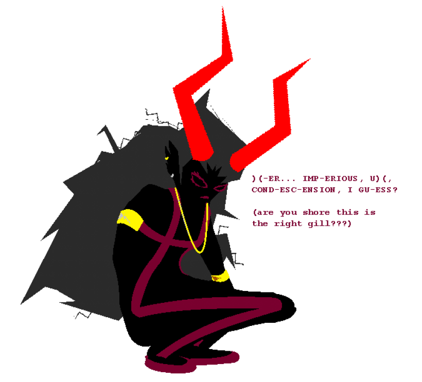 MagmaSlasher's tweet photo. Here is my new fan troll
She doesn't have a name yet
She's a violetblood staying on Alternia illegally who tricks kids into not calling the Imperial Drones on her by posing as the Condesce since there's a bit of a resemblance between them https://t.co/FBNhttPLD7