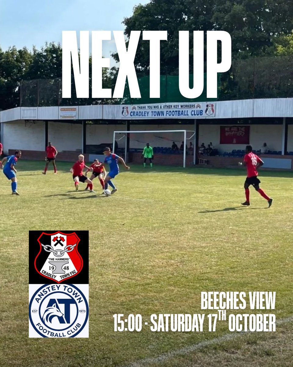 CradleyTown_FC's tweet photo. NEXT UP: We welcome @AnsteyTownFC to the Black Country, as the Martin MacDonald era begins on Saturday.
#UpTheHammers 🔴⚫️🔨 https://t.co/jw4H0eUhCt