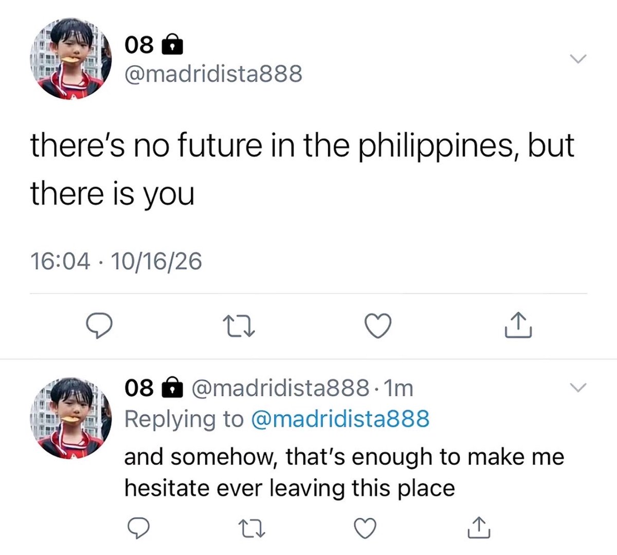 i43juhoon's tweet photo. was it casual when you said there’s no future in our country but you’re willing to stay because of me https://t.co/JIUroUByqq
