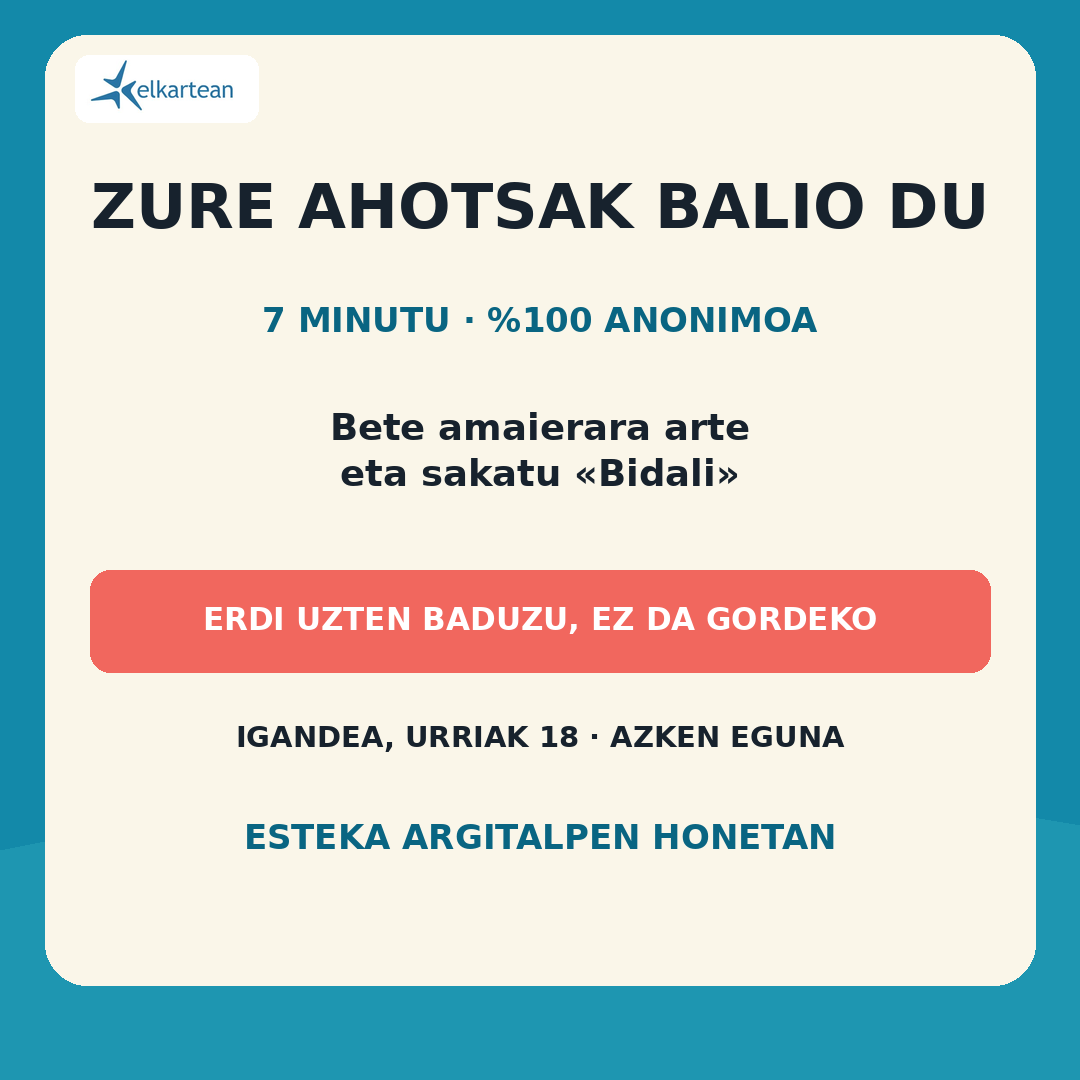 Fekoor's tweet photo. ⏳ AZKEN 48 ORDUAK! / ¡ÚLTIMAS 48 HORAS!

Euskadin 16-35 urte badituzu eta desgaitasun fisikoa zein organikoa baduzu, bihar amaituko da galdetegia erantzuteko epea
⏱️ 7 min. ⚠️ Sakatu BIDALI / ENVIAR amaieran!
🔗 Bete galdetegia hemen
https://t.co/erVEeY2v7G #Euskadi #Gazteak https://t.co/BCFcecctPj