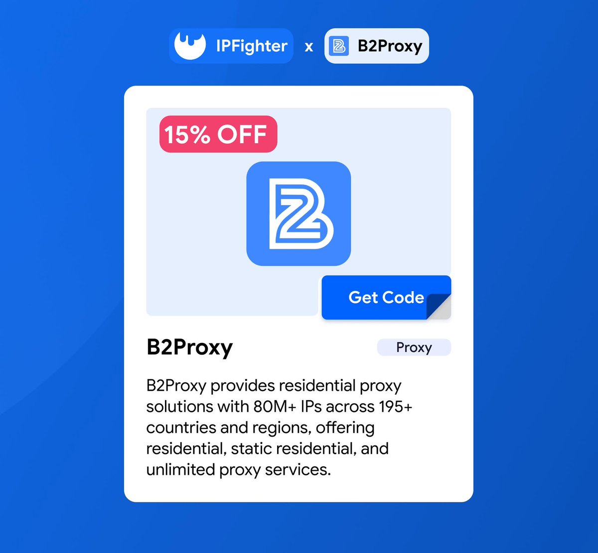 ipfighter_com's tweet photo. ๐ IPFighter x B2Proxy are officially partners! ๐
Get access to 80M+ residential IPs across 195+ countries starting at just $0.7/GB.
๐ฅ EXCLUSIVE DEAL: Get 15% OFF all residential proxy plans!
๐ Claim your coupon code here: https://t.co/LfpG8eUDWs
#proxy #proxycoupon https://t.co/36WV3YftNM