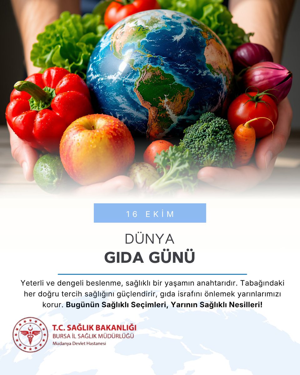mudanyadh's tweet photo. Bugünün sağlıklı seçimleri, yarının sağlıklı nesillerinin temelidir. Yeterli ve dengeli beslenmeye özen gösterelim, gıda israfını önleyerek sürdürülebilir bir geleceğe katkı sağlayalım.
#DünyaGıdaGünü #SağlıklıBeslenme https://t.co/LyihhkRigb