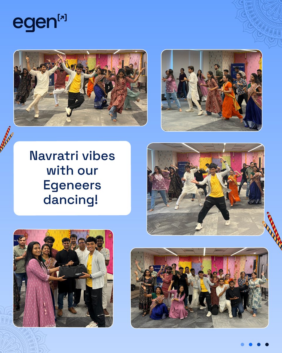 egenaiofficial's tweet photo. Egeneers took over the dance floor for a little Navratri fun! 💃🎶
It was an evening of energetic Garba moves, dancing to traditional beats, big smiles, and infectious festive energy! ❤️🪩
Happy Navratri from Team Egen! 🙌
#LifeAtEgen #Navratri2026 #Egen https://t.co/EVe1YuXosn