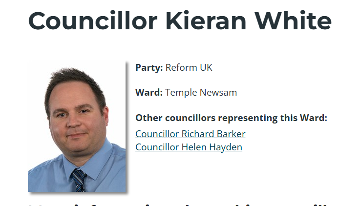KeyworkerMan's tweet photo. With Cllr David Dresser resigning from ReformUK and becoming a "Leeds First Independent," my guess is Cllr Kieran White will now step up and become the new 
➡️Reform Parliamentary candidate for the Leeds East constituency 😎
#LeedsNeedsReform 🏴󠁧󠁢󠁥󠁮󠁧󠁿🇬🇧 https://t.co/m2bp0En1Nq