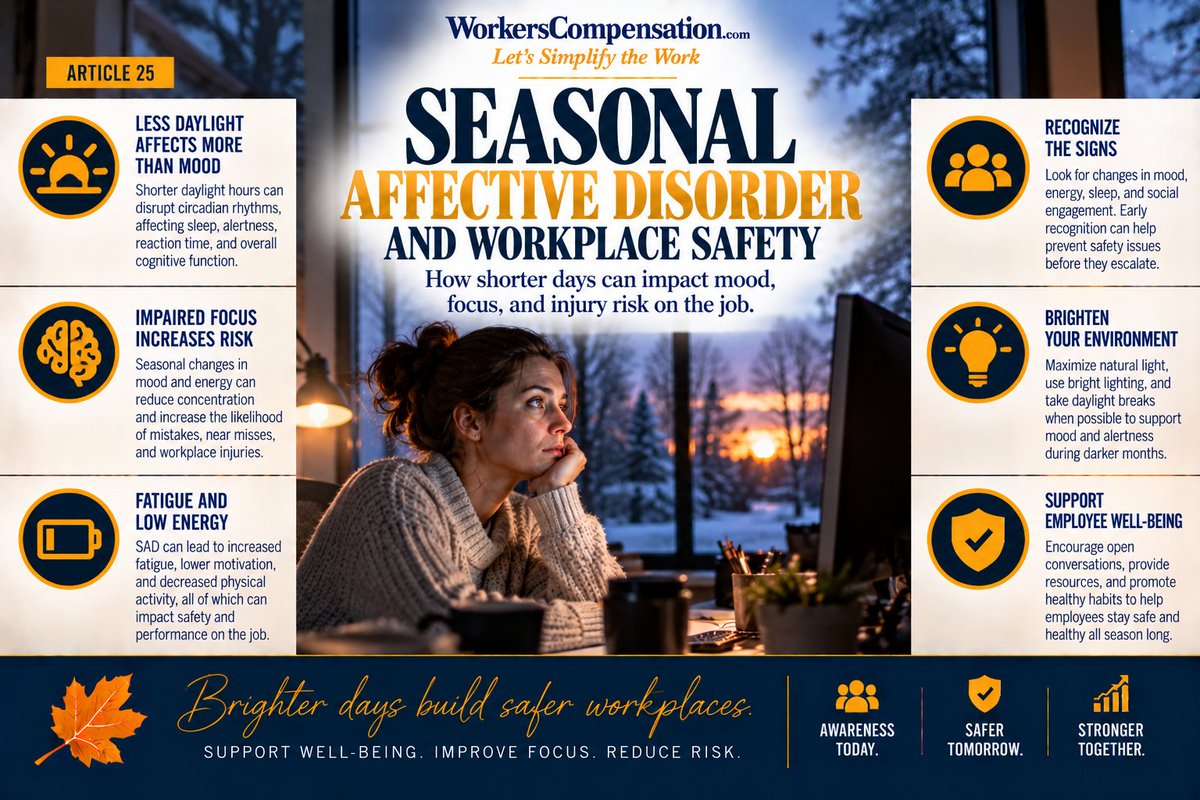SimplifyWC's tweet photo. How much of a #WorkplaceSafety issue is #SeasonalAffectiveDisorder?

Dr. Claire C. Muselman looks at #SAD and what it means for #WorkersCompensation.

https://t.co/rZr4D2JbIC https://t.co/EsZBKARUSw