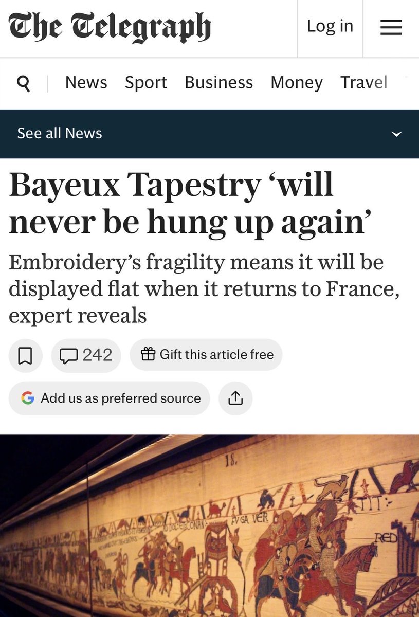 JphTanguy's tweet photo. Je vais donner une suite judiciaire à ce scandale contre un joyau du patrimoine français !

La Tapisserie de Bayeux a été abîmée par son transport suite au caprice d’Emmanuel Macron contre l’avis d’experts indépendants. 

D’après un conservateur du British Museum, cette œuvre inestimable ne pourrait plus être exposée comme avant en France.

Et encore, comment la rapatrier sans l’abîmer davantage ? La tapisserie va-t-elle être bloquée hors de France au risque de la dégrader ?

https://t.co/qZ8fDG6yPP