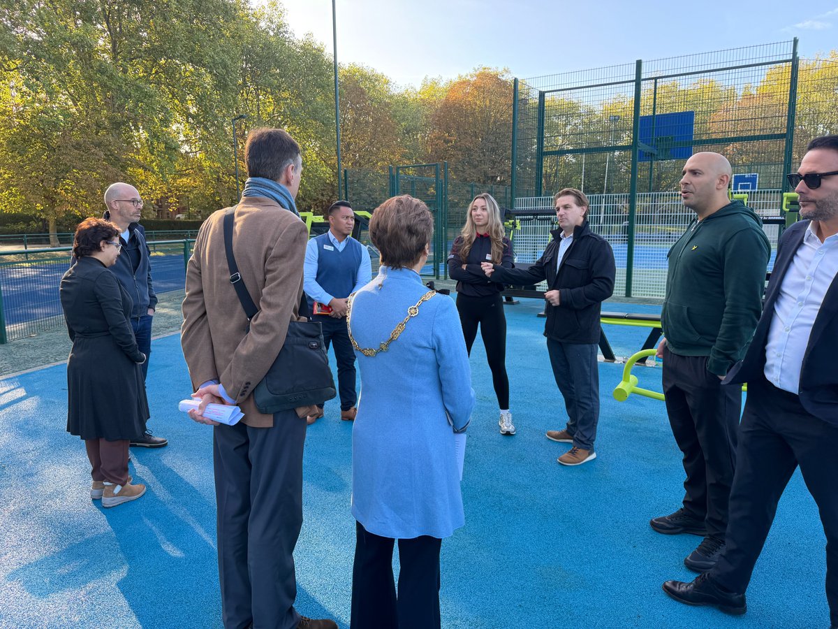 ActiveWCC's tweet photo. What a launch! ⛹🏾‍♂️💪🏼🥳 @LM_Westminster - Cllr Karen Scarborough & Cllrs Richard Rigby, Geoff Barraclough (@w9maidavale) Nafsika Thalassis, unveil the upgraded MUGA & outdoor gym.

The MUGA got put to test, as @melita1994 & young people from @StAugustinesCE shot some hoops, alongside Play Innovation, MSC Consultants - the glow-up crew & team members from @EveryoneActive & ActiveWestminster were there to share in the celebrations.

Now it’s your turn. Come and give the new facilities a go.
Catch highlights from the day here: https://t.co/3aqKvtSiCi
