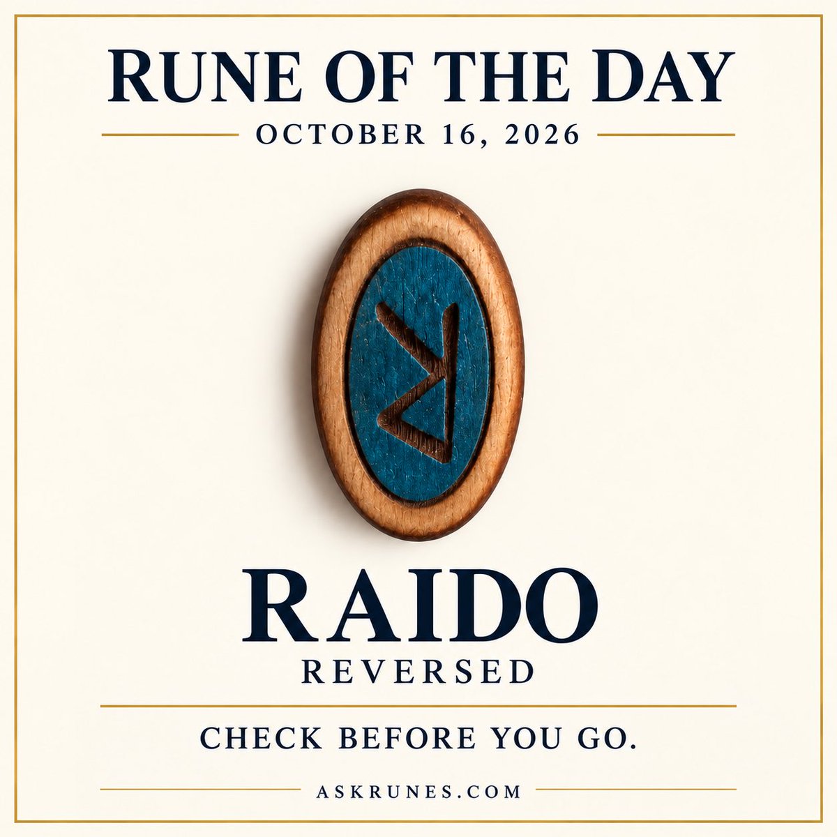 askrunes's tweet photo. Rune of the day: Raido reversed ↓

Before you head out, check the address and confirm the time. If plans have changed, say so now. A quick text beats showing up at the wrong place with a coffee getting cold. https://t.co/MNQZ33D01z
