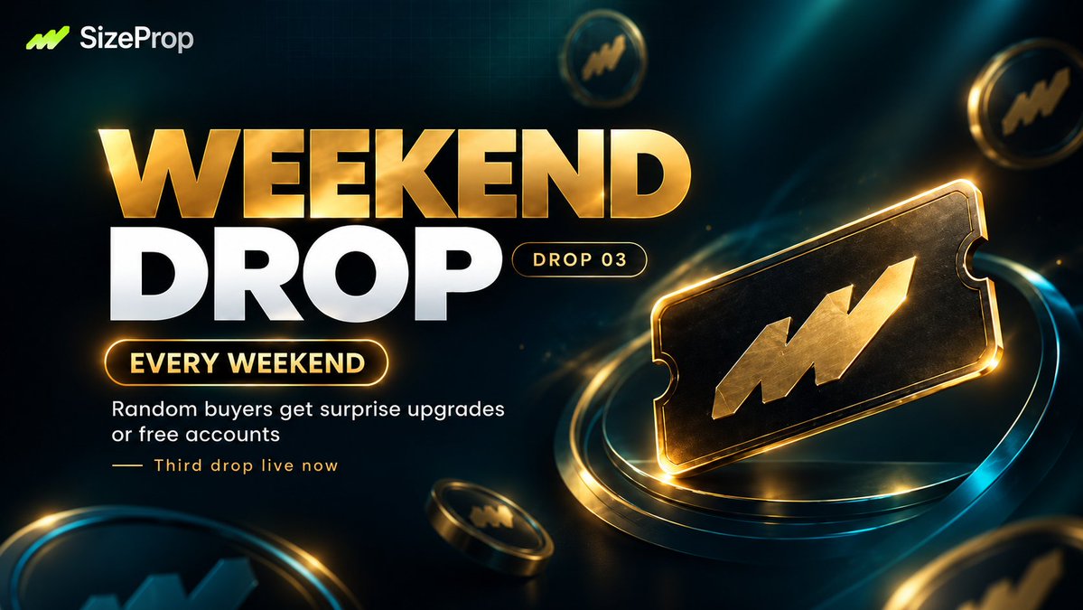 SizeProp's tweet photo. Golden Order Weekend is live.

Buy any SizeProp account this weekend and one random order gets a free account or surprise upgrade.

No minimum trading days. No news restrictions. Payouts on demand.

Use code GIVEMESIZE for 10% off. https://t.co/FexGMO5F8F