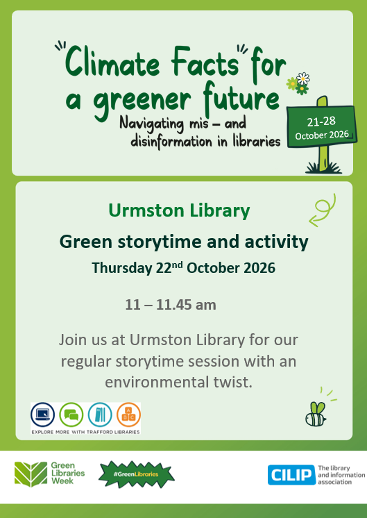 TraffLibraries's tweet photo. Celebrate Green Libraries Week with Trafford Libraries! 🌱 Join us for green Storytime and junk modelling sessions!.   Let’s learn, create, and make a difference together! #GreenLibraries #TraffordLibraries https://t.co/7kh35d90yL
