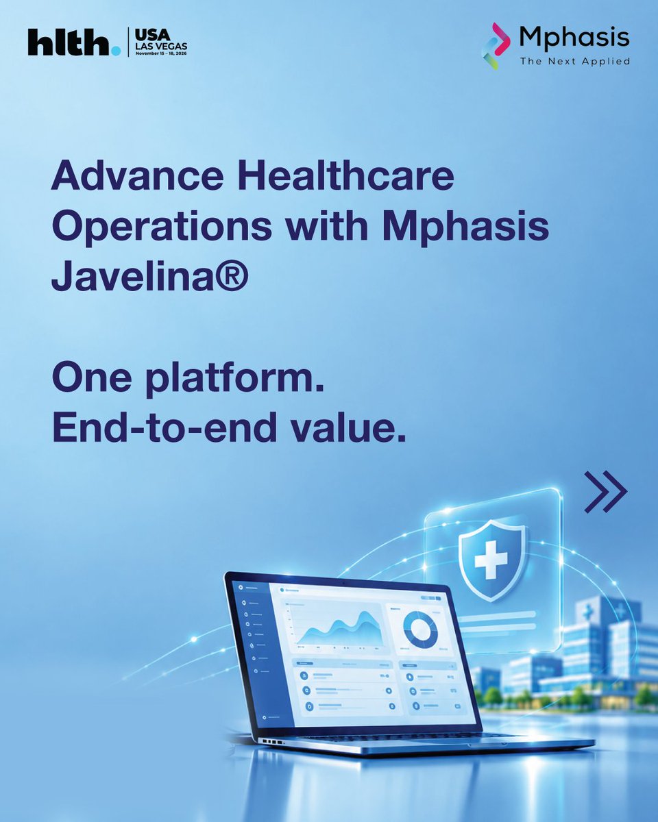 Mphasis's tweet photo. Transformation in healthcare is won in the back office.

Meet us at HLTH USA 2026 to see how Mphasis Javelina® runs five services across the payer lifecycle. From building a plan and enrolling members, through contact center and claims, to the data moving underneath all of it.

Mphasis Javelina® delivers Outcomes as a Service. Learn more about our healthcare solutions: https://t.co/muJ9KngHK0

#HLTHUSA #HLTH2026 #DigitalHealth #StayAhead #EngineeringIsInOurDNA #IntelligentEngineering #AIWithoutIntelligenceIsArtificial