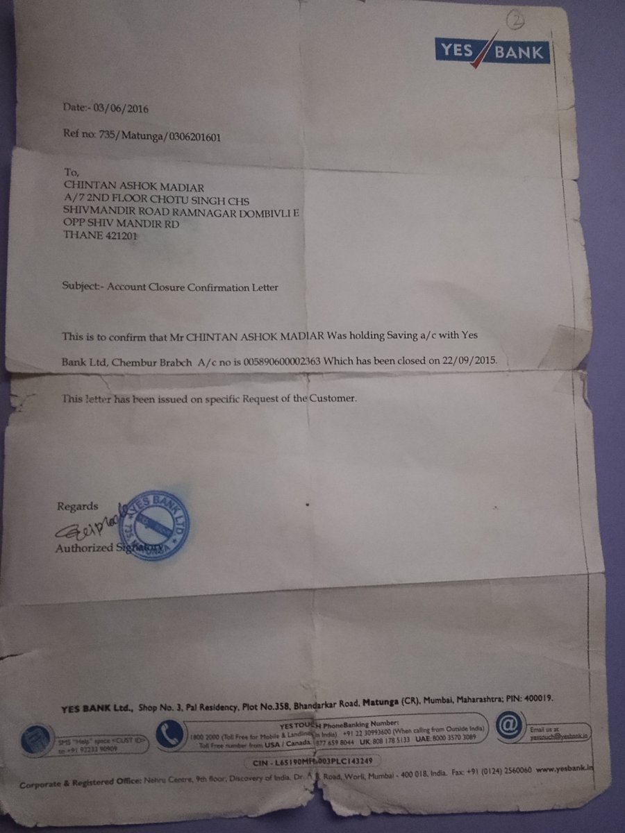 chintan1958's tweet photo. @MaktoumMohammed Yes bank closure letter DD kept of Yes bank when I went to Dubai but bank refuse to accept at fort branch during lockdown period. Mohre app details something went wrong from our side https://t.co/8aLrHCSSl4