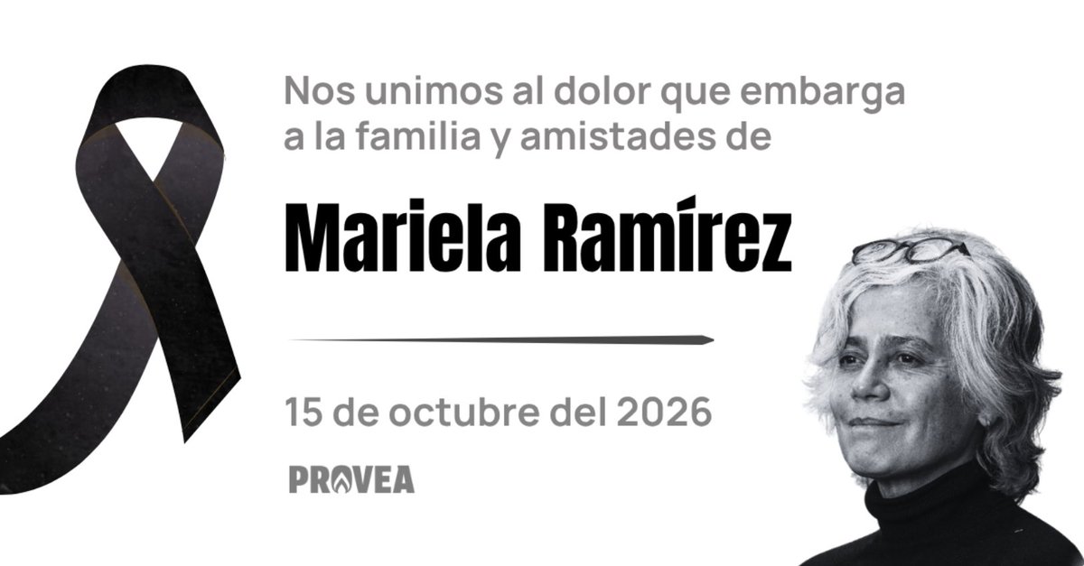 _Provea's tweet photo. Lamentamos el fallecimiento de Mariela Ramírez, fundadora del movimiento @Dale_Letra e impulsora del @ForoCivicoVzla.

Mariela promovió el derecho a la protesta pacífica y acompañó a sectores vulnerables en la exigencia de sus derechos, especialmente desde la emergencia humanitaria compleja en Venezuela.

Nuestra solidaridad a sus familiares, amigos y compañeros en este momento de dolor. Paz a sus restos.