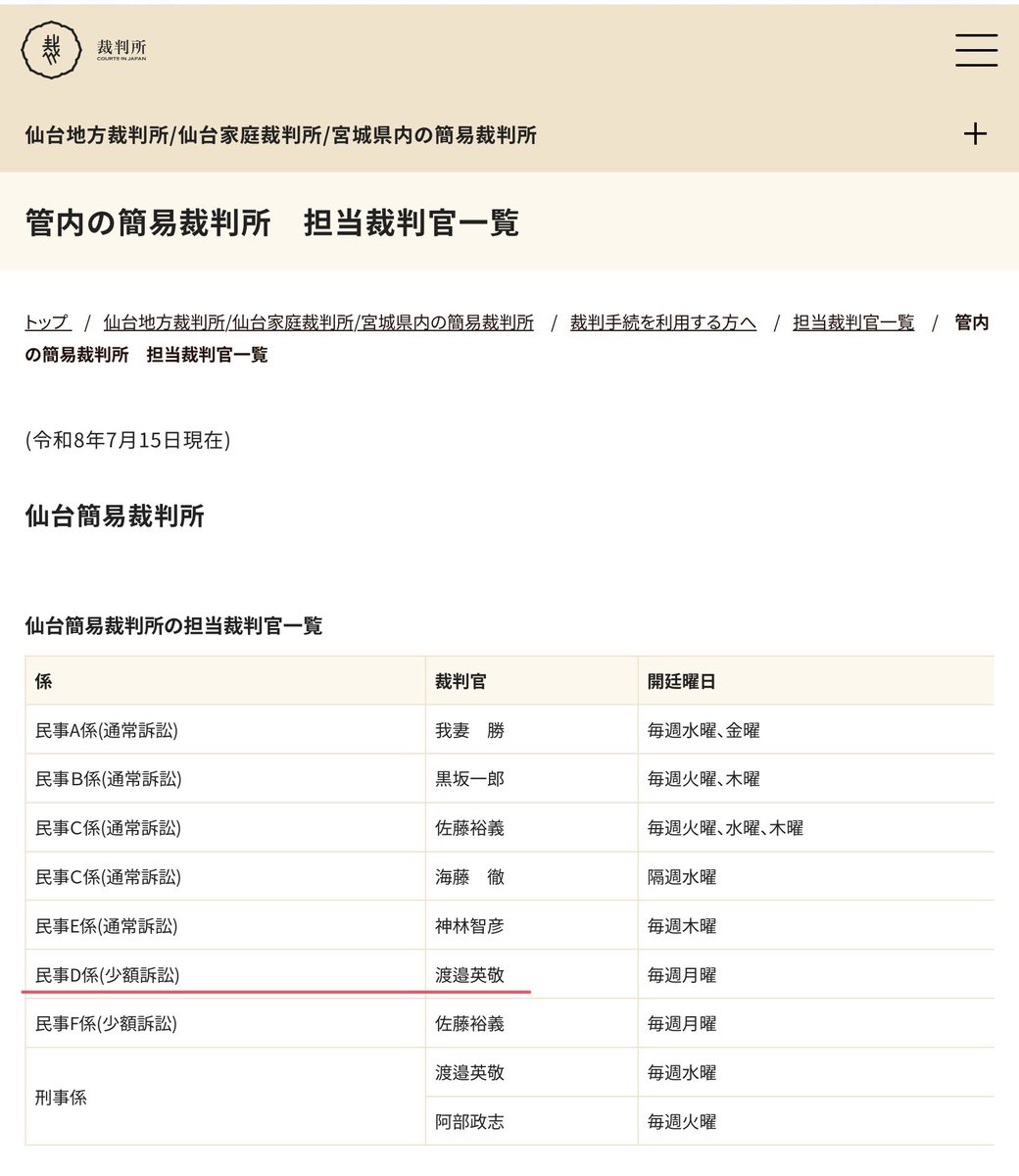 Earthanks's tweet photo. このとんでもない逆転無罪を言い渡した仙台高裁裁判長のなまえは渡邉英敬。

2025年1月3日に定年退官し、その後は、最高裁判所長官の今崎幸彦氏が指名し、高市内閣によって今年2026年5月30日付で仙台簡易裁判所判事に任命され、今現在も現職。

今崎幸彦氏は、トランスジェンダーの女子トイレ利用制限を違法とした経産省トイレ判決で有名。
https://t.co/HrFUJwTwsI