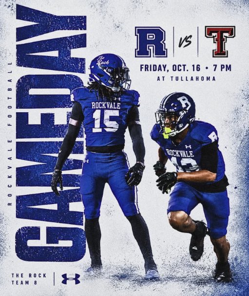 Rockvale_FB's tweet photo. Headed South ✈️💼

🏈 Game 8 
🆚 @Ttown_FB 
🗓️ Friday 10.16 
⌚️ 7 PM CST 
📍 927 N Jackson St. Tullahoma, TN 
🏟️ Wilkins Stadium

#WeAreTheRock🪨 #TEAM8 https://t.co/6IN7u7Fxcz