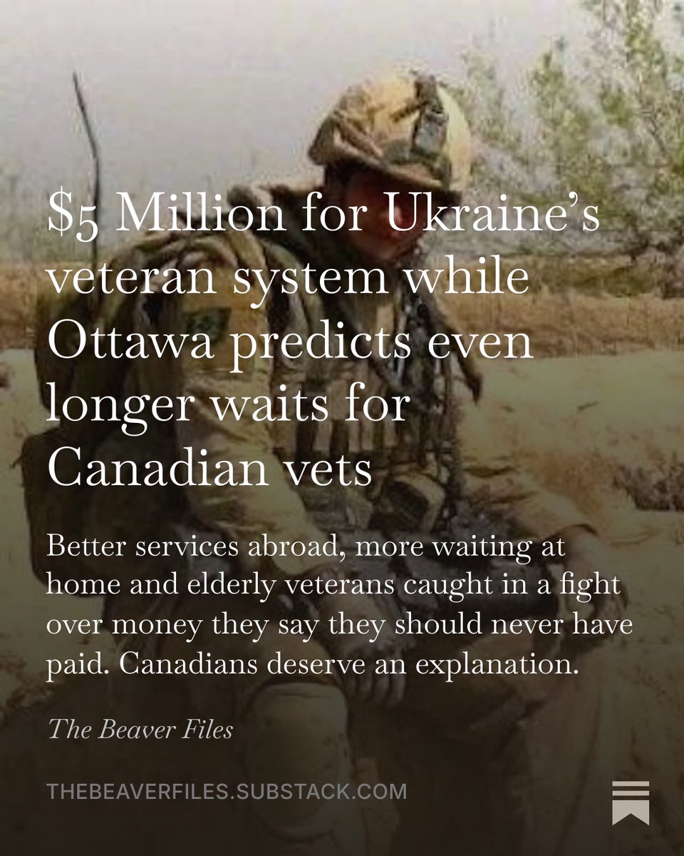 TheBeaverFiles's tweet photo. $5 million to improve Ukraine’s veterans system.
Longer projected waits for our own.

I followed Ottawa’s records.
How is this acceptable?
Tell me.

Read and subscribe free for coverage of the issues that matter:

https://t.co/Z2KoaNLBe5
#Veterans https://t.co/siv5J7nTFz