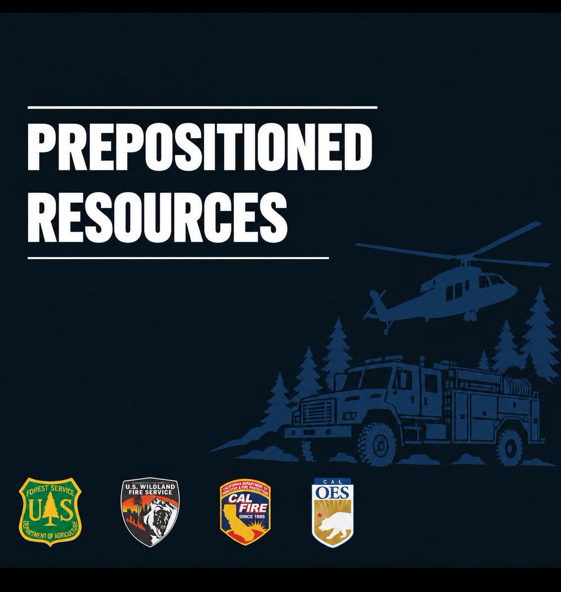 SoCalUSFS_Fire's tweet photo. @SoCalUSFS_Fire continues to preposition additional resources for windy conditions across the state.  Yesterday, these resources were well positioned to respond to the Bryson, Peak, and Henderson Fires, with @SoCalUSFS night-flying aircraft supporting the Henderson Fire overnight.