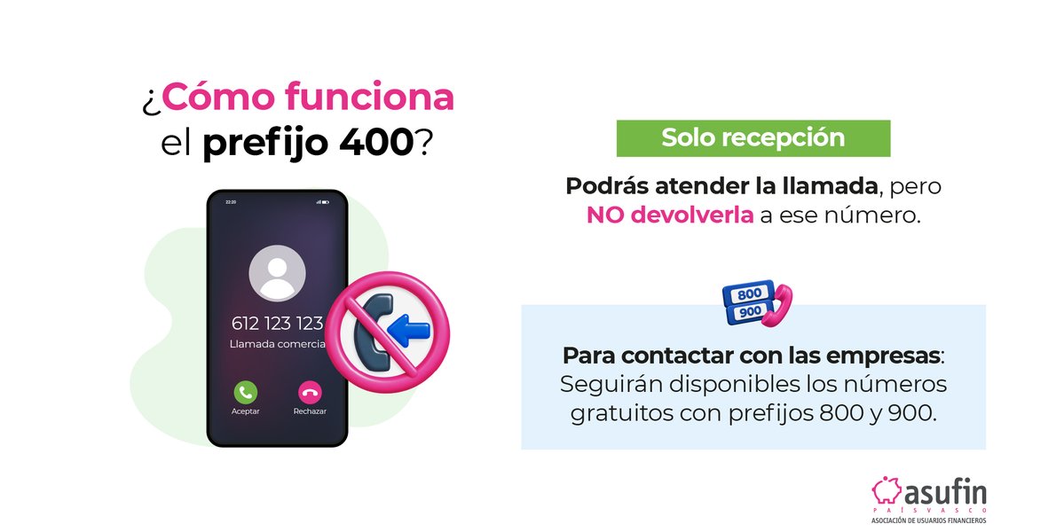 asufin_'s tweet photo. 📲 Entra en vigor el #Prefijo400 para llamadas comerciales‼️

🤔 Qué cambia⁉️👇

👀OJO: reconocer una llamada como comercial no garantiza que sea segura. Desconfía si te solicitan datos personales o bancarios.

📰 Conoce ➕ en #BlogASUFIN: https://t.co/8EYnGiwjdz

#SPAM https://t.co/WPAClLlBsZ