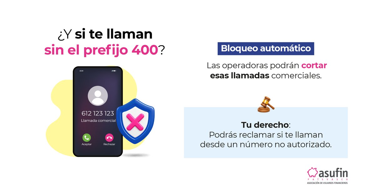 asufin_'s tweet photo. 📲 Entra en vigor el #Prefijo400 para llamadas comerciales‼️

🤔 Qué cambia⁉️👇

👀OJO: reconocer una llamada como comercial no garantiza que sea segura. Desconfía si te solicitan datos personales o bancarios.

📰 Conoce ➕ en #BlogASUFIN: https://t.co/8EYnGiwjdz

#SPAM https://t.co/WPAClLlBsZ