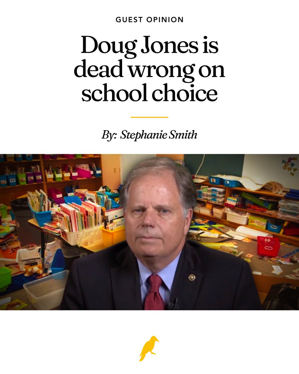 yhn's tweet photo. "Former U.S. Senator and current Alabama gubernatorial candidate Doug Jones has repeatedly called for eliminating Alabama’s landmark Creating Hope and Opportunity for Our Students’ Education (CHOOSE) Act. His argument, lacking in facts and steeped in elitist rhetoric, relies on a fundamental misconception: that allowing families to direct their children’s education dollars somehow harms public schooling and denies 'true' choice," Stephanie Smith writes.

Read full piece: https://t.co/zxaUMUDr7k

#Alabama #ALPolitics #CHOOSEAct #SchoolChoice