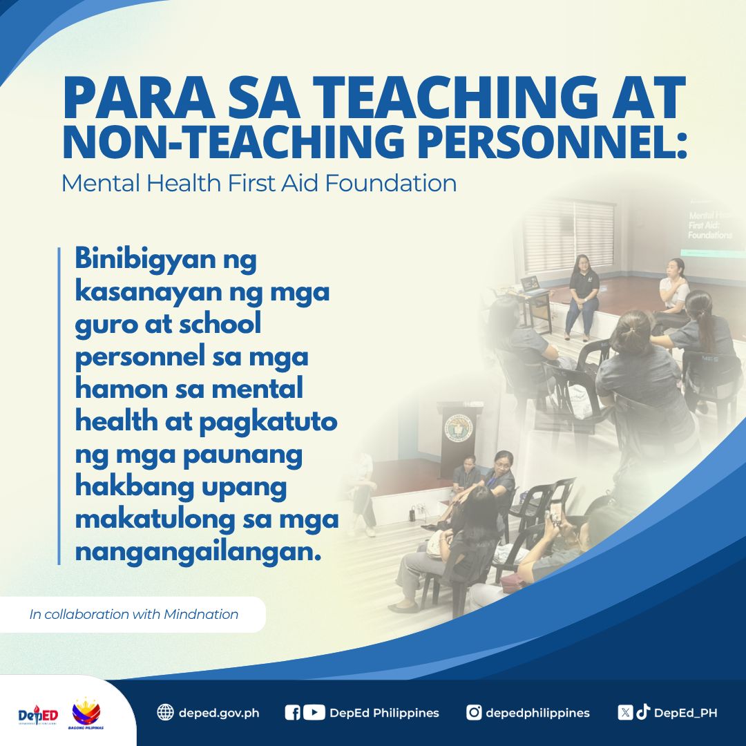 DepEd_PH's tweet photo. MENTAL HEALTH CARAVAN NG DEPED, DUMATING NA SA MARIKINA! 🏫 🤗

Masayang sinalubong ng mga mag-aaral, guro, at mga opisyal ng Marikina ang unang stop ng DepEd Mental Health Caravan. 

Layunin nitong gawing mas accessible ang mental health programs and initiatives sa mga paaralan sa buong bansa.

Dito, may makikinig, may tutulong, at may karamay ka rito. ❤️

#MentalHealth #DepEdSchoolSafety #DepEdPhilippines #BagongPilipinas