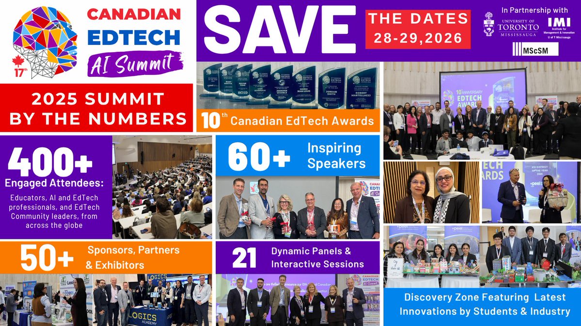 MindShareLearn's tweet photo. 400+ attendees. 60+ speakers. Countless connections. Help shape what comes next at the 2026 Canadian EdTech Leadership AI Summit, October 28–29 at UTM. Join the conversation and register today! #mindshare #EdTech #AI #UTM #EdTechSummit https://t.co/n5AemPpe9O