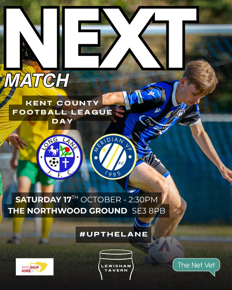 LL1sts's tweet photo. It's KCFL Day at The Northwood Ground tomorrow. Get down for the early 11am kick off,  enjoy our offers in the clubhouse. Then at 2:30pm we take on @MeridianFC 

#LongLaneJFC #StrongerTogether

@KCFL1516 @NonLeagueCrowd 

Graphics by @DukeStribbling https://t.co/sc045SzCSf