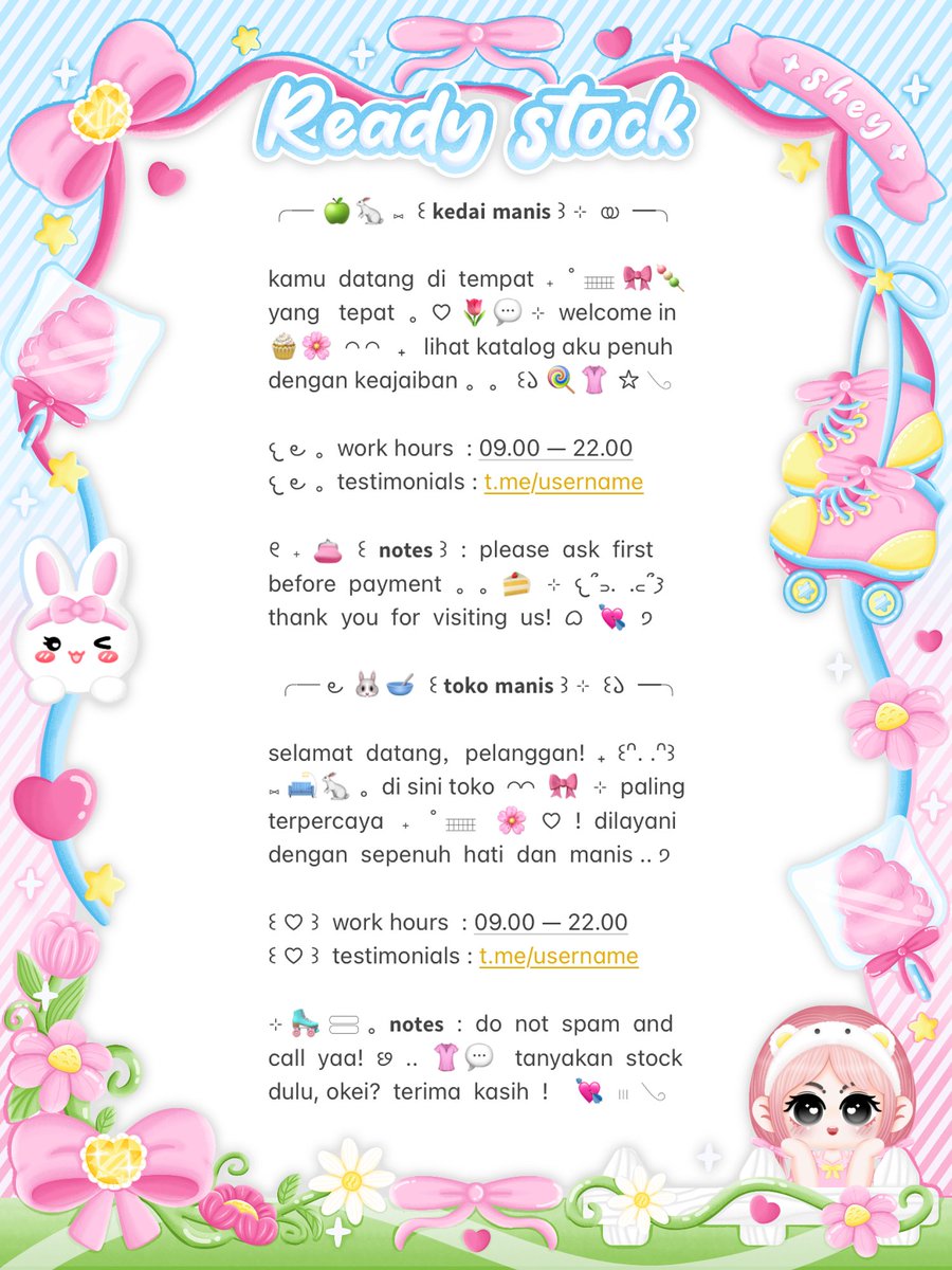 baemofn's tweet photo. 𐔌 🛼 . . help  rt，please? thank you  ˖ ˚ ‹𝟹

⌗ もしもし  🌸  ︿  ﹒ shey   brings   four
wording  ꒰  bio  wabis  ꒱    𓈄    🐰💧   𖦹   
dengan  𖠗  🎀 🍭  𓈃  ⊹  IDR. 5,5OO  ♡ 
⁝⁝ketuk dm / telegram aku 𓈈  ..  🥣

╰─ #bealanja ⊹ ꮺ https://t.co/WHs2AgRAzV