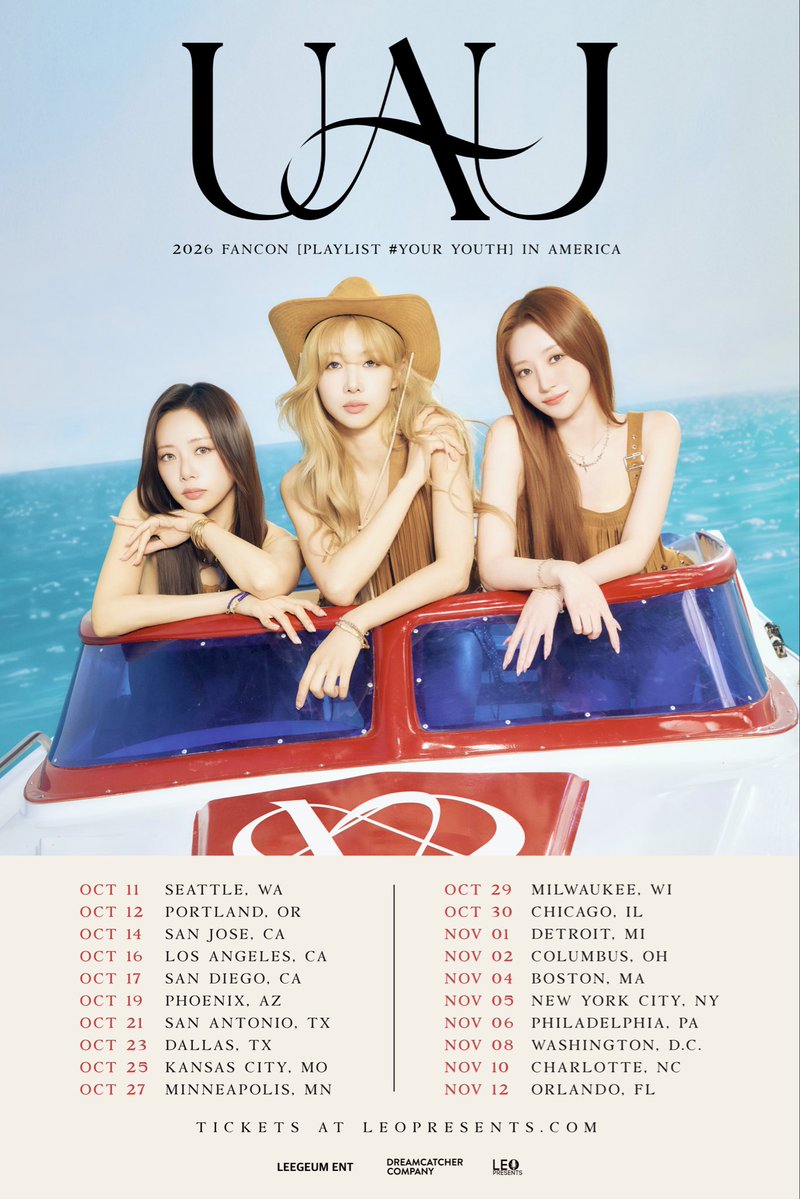 LeoPresents's tweet photo. [TONIGHT] UAU 

➔ Los Angeles, CA

2026 FANCON [Playlist #Your_Youth] in America

#유아유 #UAU #UAUTOUR 
#Dreamcatcher_UAU 
#UAU_Your_Youth_TOUR 
@hf_dreamcatcher https://t.co/CQxYkggO3P