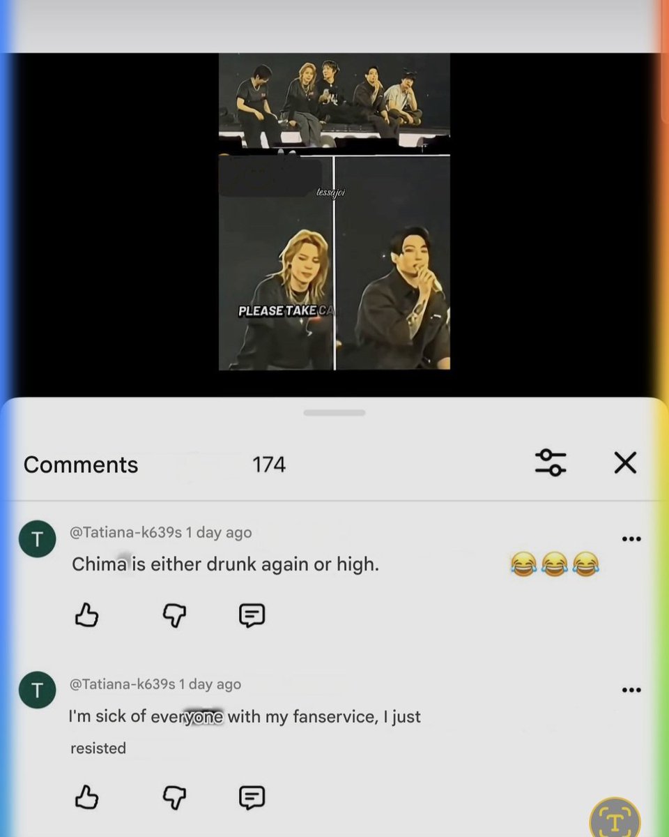 Jenplvpz's tweet photo. @1ikecrxzy They are mentally incapable of taking his refusal at face value, because then their years-long fantasy world would collapse. So they keep being angry at him for ruining their fairytale. And for not participating. In the video, Jm just sitting there.The comments are translated https://t.co/Q6RKDoZD2Z