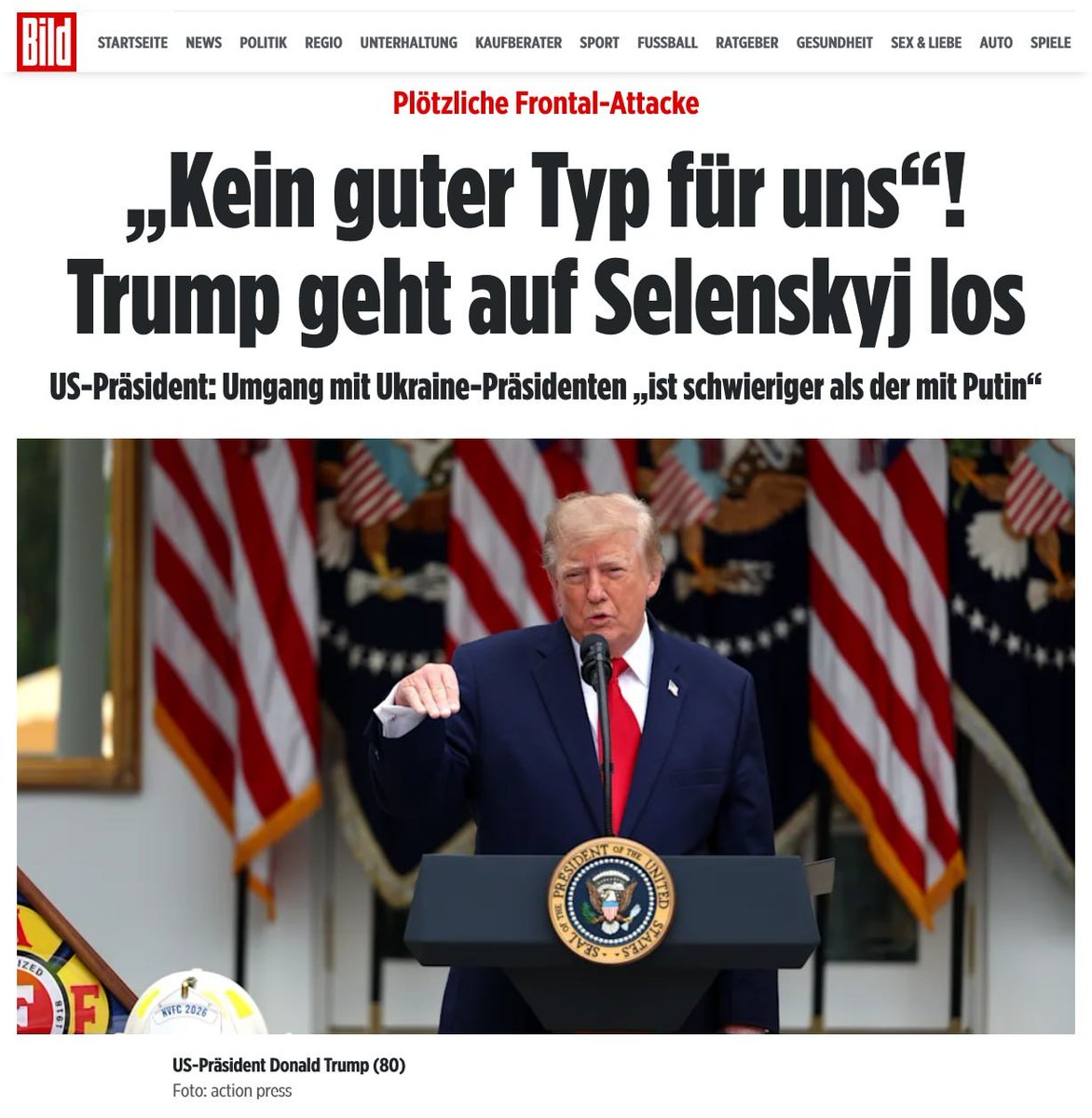 unger2701's tweet photo. 🤔TRUMP LEGT GEGEN SELENSKYJ NACH!

Donald Trump (80) erhöht den Druck auf die Ukraine massiv und wendet sich brutal von Präsident Wolodymyr Selenskyj (48) ab. 

In einem Interview mit dem konservativen Sender „Newsmax“ sagte der US-Präsident: „Er ist kein guter Typ für uns, um mit ihm zu verhandeln!“ Selenskyj und seiner Regierung warf Trump sogar vor, gegen die Interessen der Ukraine zu handeln: „Ich bin kein großer Fan von Selenskyj. Sie haben dieses Land zerstört.“
