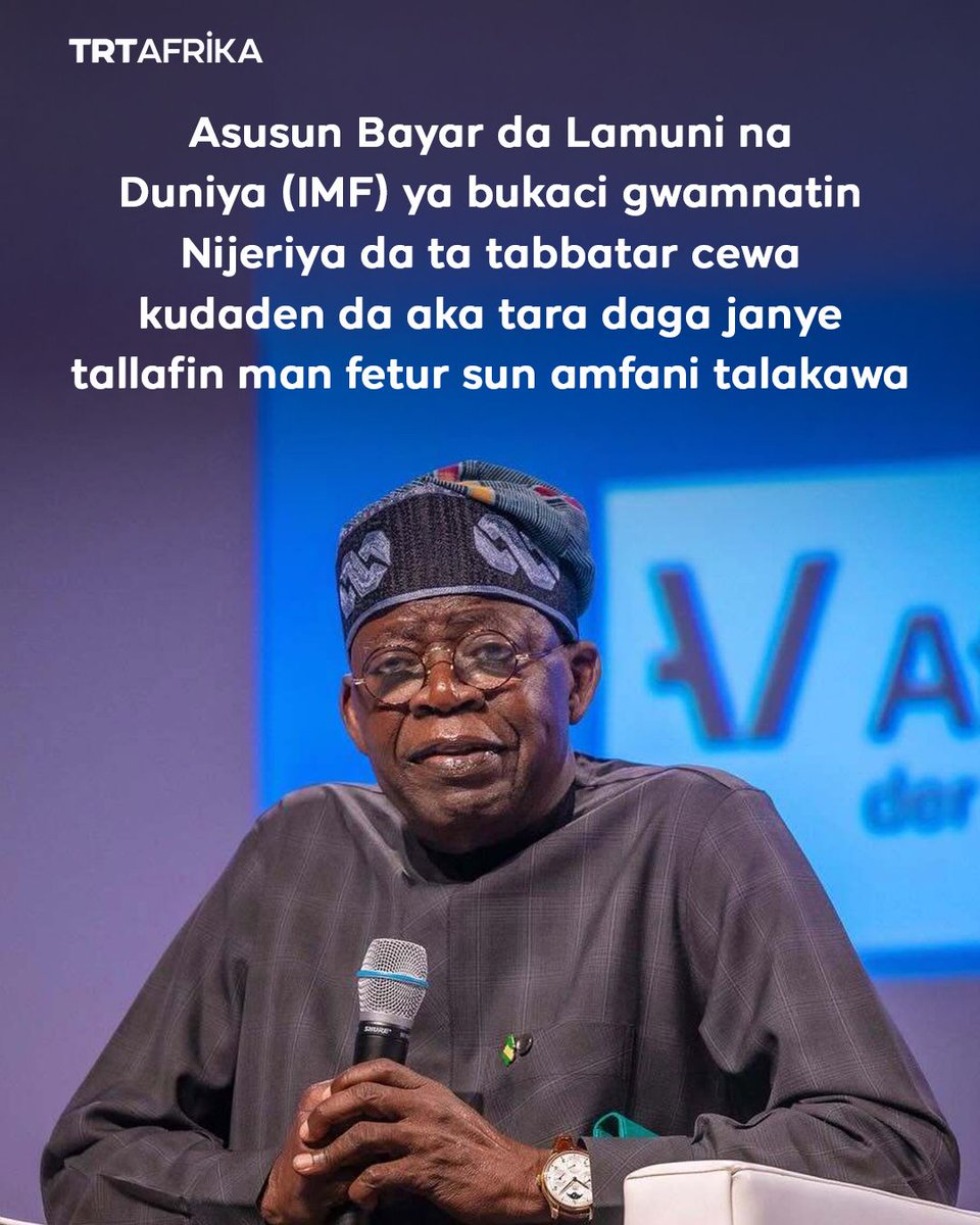 trtafrikaHA's tweet photo. Asusun Bayar da Lamuni na Duniya (IMF) a ranar Alhamis ya yi kira ga gwamnatin Nijeriya da sauran ƙasashen Afirka da su tabbatar an karkatar da kuɗaɗen da aka tara bayan cire tallafin man fetur zuwa bangarorin da za su amfani rayuwar talakawa da sauran mutane mabukata a ƙasashensu.
Daraktan Sashen Afirka na IMF Zeine Zeidane ne ya bayyana hakan a yayin gabatar da rahoton sabunta yanayin tattalin arziki na yankin Hamadar Saharan Afirka a gefen taron shekara-shekara na Babban Bankin Duniya da IMF da ke gudana a birnin Bangkok na ƙasar Thailand.