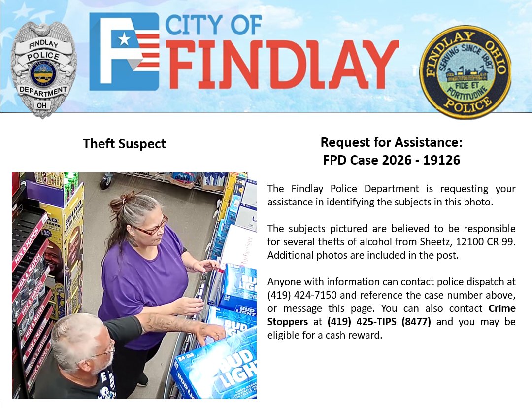 FindlayPolice's tweet photo. FPD Assistance Request: 2026-19126 https://t.co/3GAxlAG9MT