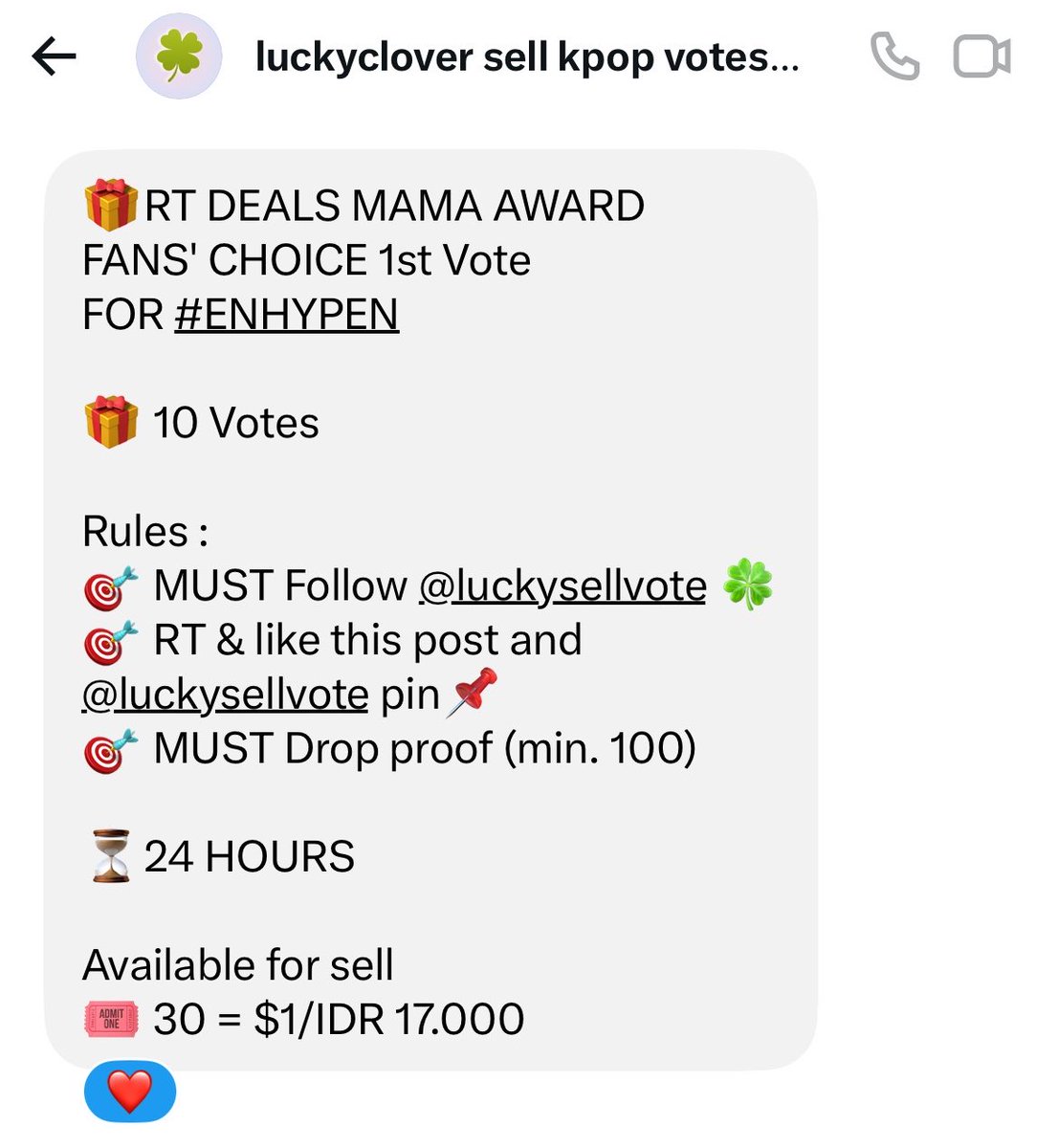 rikidudun's tweet photo. RT DEAL FOR #ENHYPEN : MAMA AWARD FANS' CHOICE 1st Male Vote

🎁 10 Votes

Rules :
🎯 MUST Follow @luckysellvote 🍀
🎯 RT &amp; like this post and @luckysellvote pin📌
🎯 MUST Drop proof (min. 100)

⏳24 HOURS

Available for sell
🎟️ 30 = $1/IDR 17.000 https://t.co/DwUKtTp6Cx