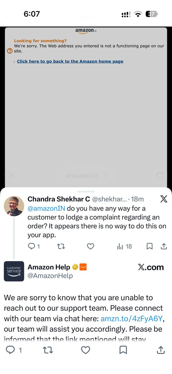 shekharchitrala's tweet photo. @amazonIN Thanks for the quick but absolutely unhelpful reply. Why give a link that doesn’t work? https://t.co/s94IboUGrX