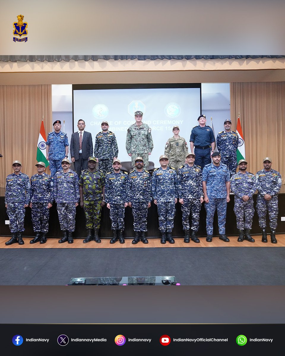 IndiannavyMedia's tweet photo. The #IndianNavy has concluded its maiden command of @CMF_Bahrain CTF 154. During its tenure, it conducted 20 Staff Enhancement Training sessions and the inaugural edition of #SPAR2026, alongside operational engagements under Compass Rose and Southern Readiness.

Together, these engagements delivered 7,800+ hours of training to 1,100+ participants from 39 nations.

#CTF154Training #IndianNavyAtHelm

@indiannavy
@IN_WNC
@IN_HQENC
@IN_HQSNC