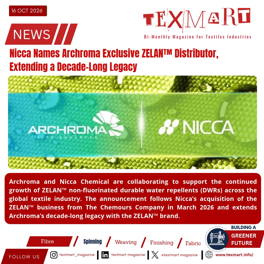 TexMart4's tweet photo. Nicca Names Archroma Exclusive ZELAN™ Distributor, Extending a Decade-Long Legacy

https://t.co/E6IS8hnMXT

#Texmart #NICCA #Archroma #ZELAN #TextileIndustry #TextileChemicals #TextileFinishing #SustainableTextiles #PFASFree https://t.co/1RyiNaO60U