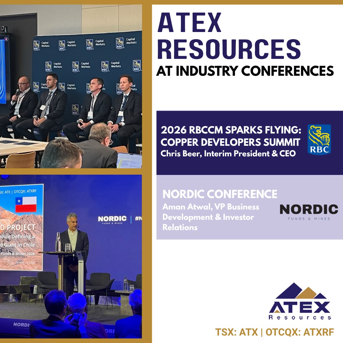 ATEX_Resources's tweet photo. Connecting with the investment community and sharing the Valeriano story. 🌍⛏️
ATEX Resources participated in the RBC Capital Markets Sparks Flying: Copper Developers Summit and Nordic Funds & Mines 2026.
#ATEX #Valeriano #Copper #Gold #RBCcapitalMarkets #NordicFundsAndMines https://t.co/DJUEJeeMU0