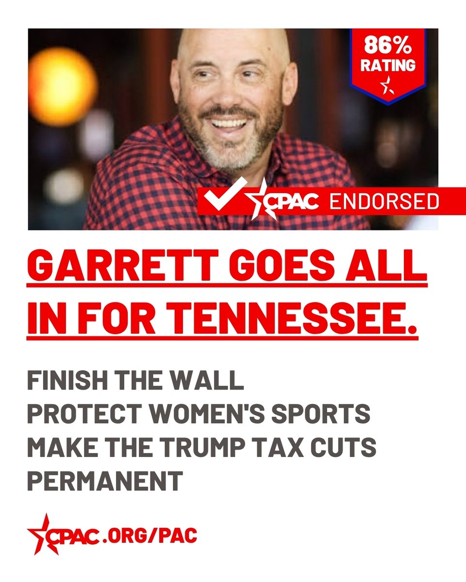 CPACActionPAC's tweet photo. CPAC Endorsed JOHNNY GARRETT for U.S. House (TN-06), CPAC Lifetime Rating: 86% 🇺🇸 https://t.co/agq4JNDVCY