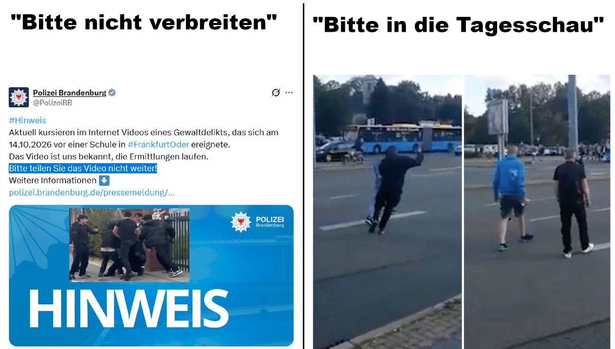KratiKratos's tweet photo. Migranten attackieren deutsche Kinder. 
-->
"Bitte Video nicht verbreiten". 

Deutscher rennt einem Migranten 5 Meter hinterher. 
-->
"Tagesschau" - "Hetzjagden von Chemnitz" https://t.co/o7QpmQa4BB
