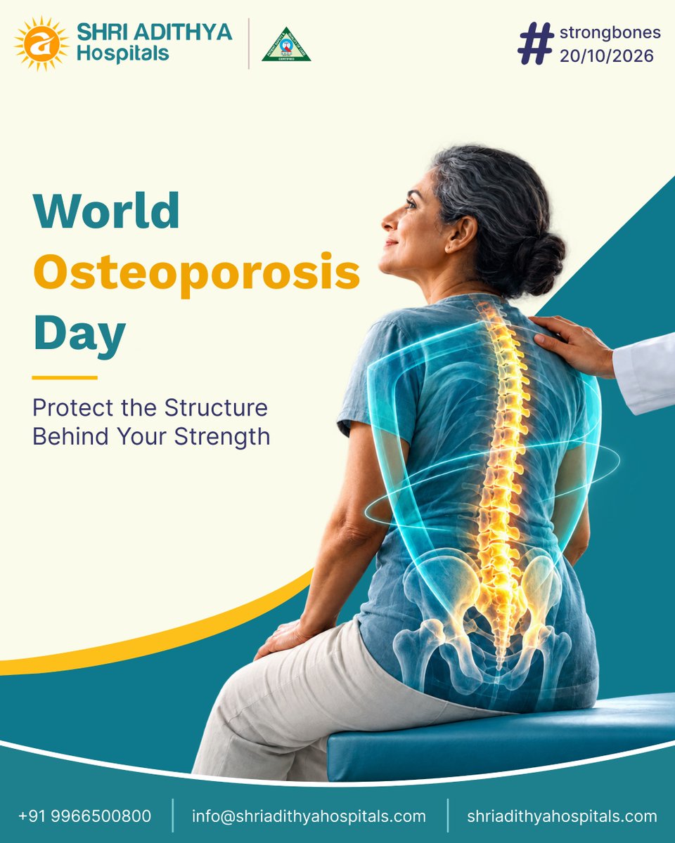 AdithyaHospital's tweet photo. Protect your bones today for a stronger tomorrow! 🦴💪#WorldOsteoporosisDay #OsteoporosisAwareness #BoneHealth #StrongBones #OsteoporosisPrevention #HealthyBones #BoneHealthAwareness #HealthAwareness #ShriAdithyaHospitals #HyderabadHospitals https://t.co/FrxHqannLh