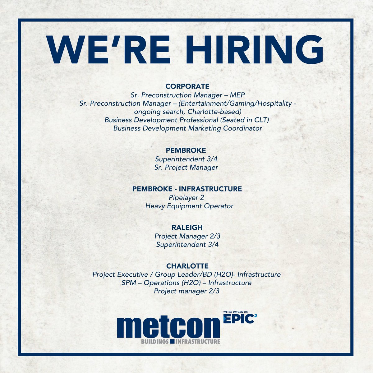 MetconConstruct's tweet photo. At Metcon, we’re more than just building buildings— we’re building careers, strengthening communities, and creating opportunities for success.

🌐 Apply Online: https://t.co/XDYJ1QEOTU https://t.co/FCNE3dgu0j
