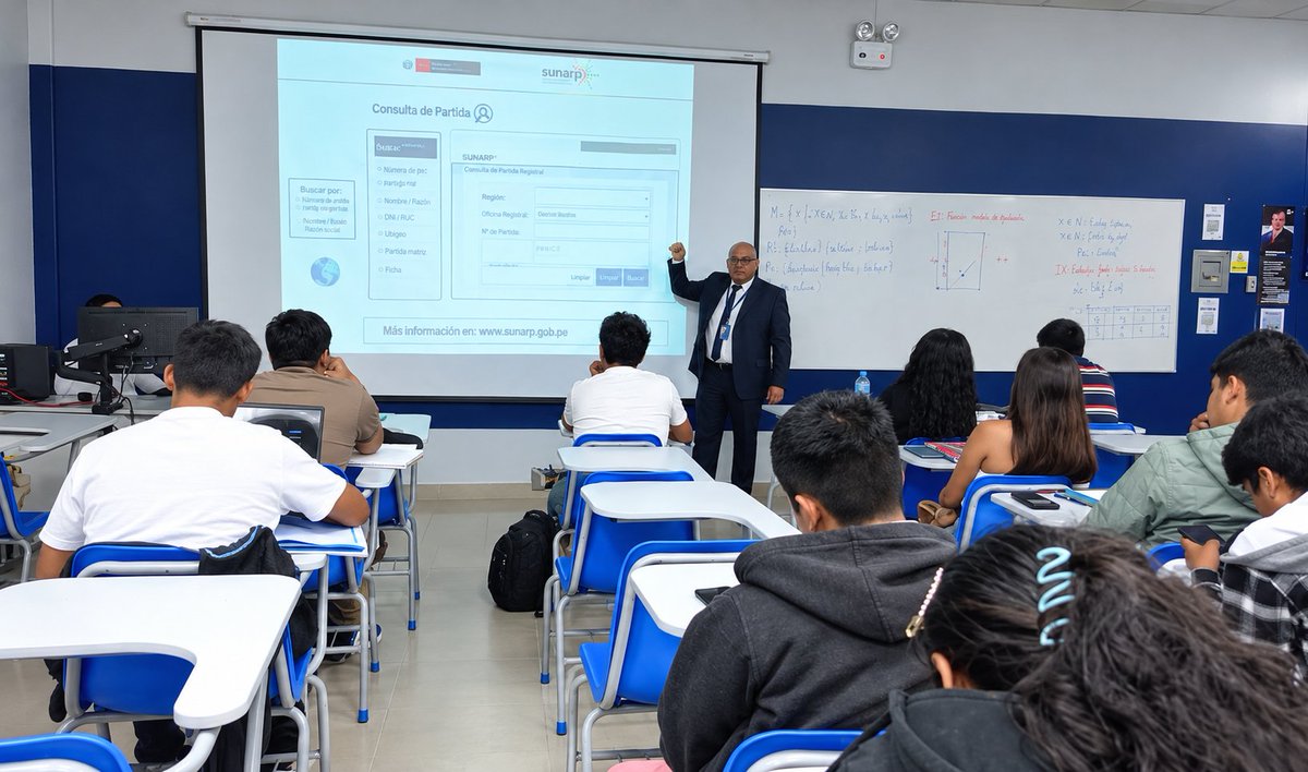 SunarpOficial's tweet photo. #NoticiasSunarp | En el marco de nuestro 32 aniversario, #SunarpMoyobamba realizó “Sunarp: Clase Maestra” dirigida a estudiantes de Ingeniería Civil de la Universidad César Vallejo, filial Moyobamba, conociendo sobre su importancia para la seguridad jurídica.

#Sunarp32Años https://t.co/ZRIx51dJwu