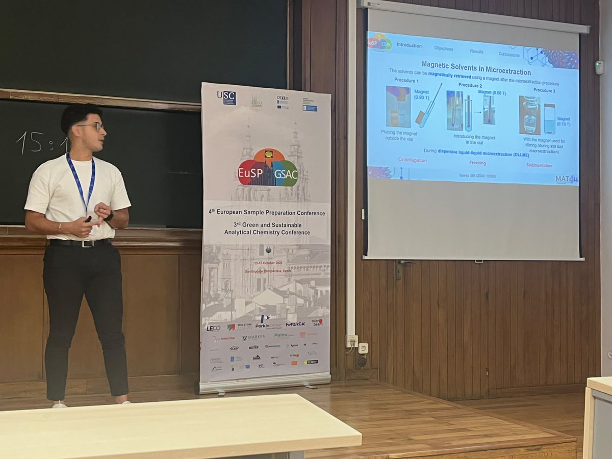 MAT4LL's tweet photo. Unbeatable closure to #EuSP2026 &amp; #GSAC2026 in Santiago de Compostela!  Alejandro delivered a fantastic talk on magnetic DES for bioanalysis, which was awarded Best Oral Presentation during the closing ceremony! Huge congratulations to @Alejandro! So proud of our team! https://t.co/TlxJ4Vdz1G