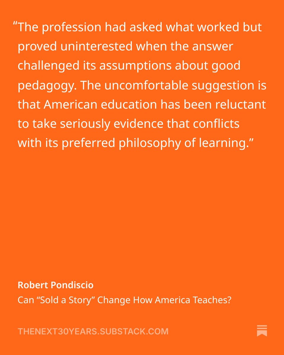 rpondiscio's tweet photo. One of the most eye-opening sections of Season 2 of "Sold a Story" is the deep dive @ehanford and her colleagues made into the archives of Project Follow Through unpacking how its findings about Direct Instruction were challenged and massaged. My review here:

https://t.co/LKvjXGgLy5