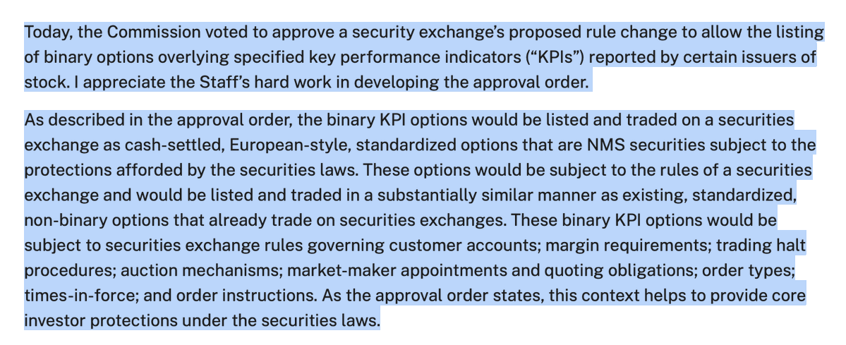 fintechfrank's tweet photo. SEC just approved binary options tied to company KPIs, like trading volume and revenue.

Markets are moving toward a million ways to express a view on a single company. Expect a lot more new products. https://t.co/0n0sLFfeBq