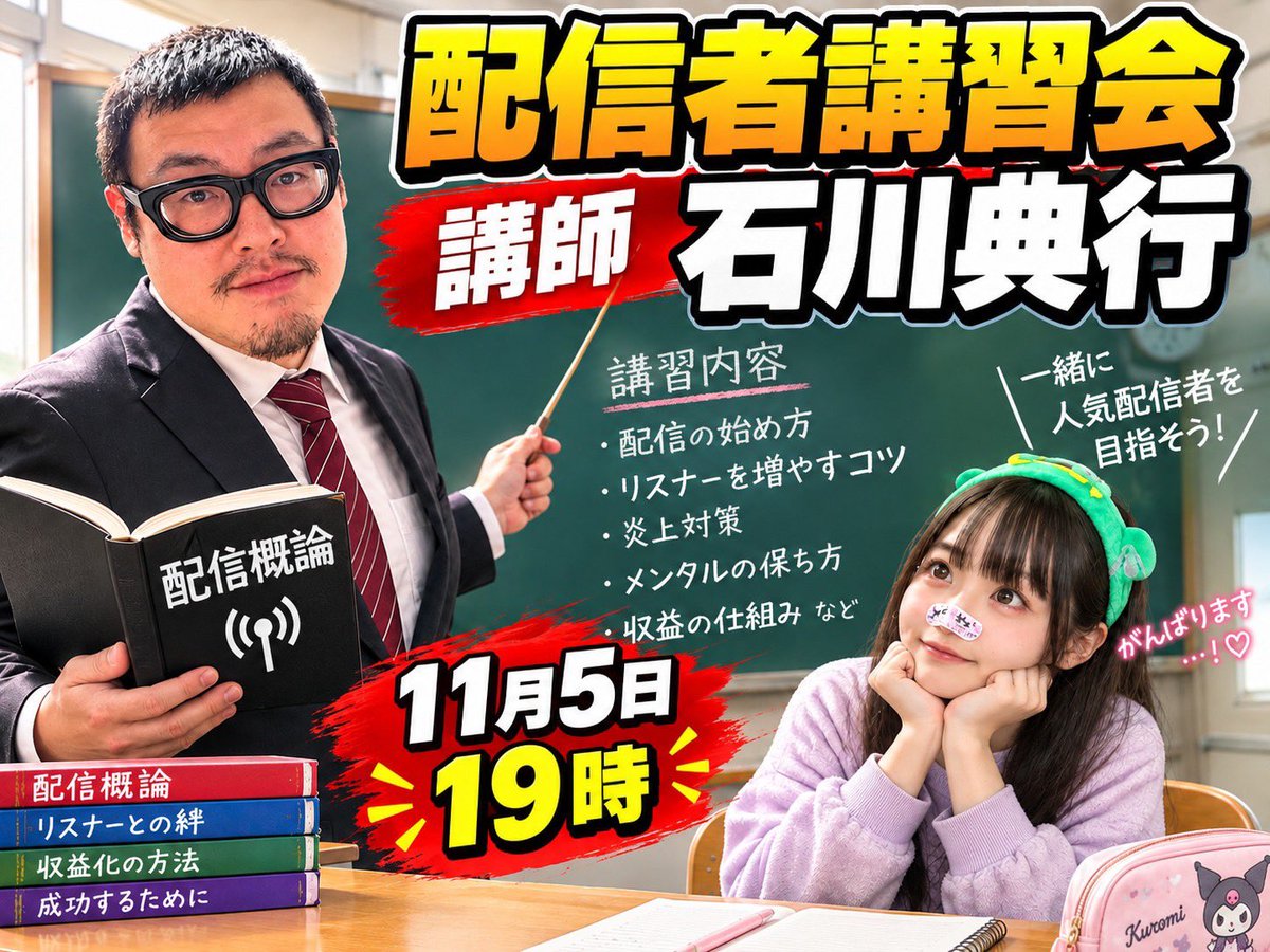 nyan56see's tweet photo. 配信告知！

11/5（木）19時から〜

石川典行講師による
ユキッカーズメンバーへの配信者講習会を行わせてもらいます！

配信業の先駆者に教えてもらう夢の機会！しっかり学ぶぞ！✏️ https://t.co/rQHW6ST0O0