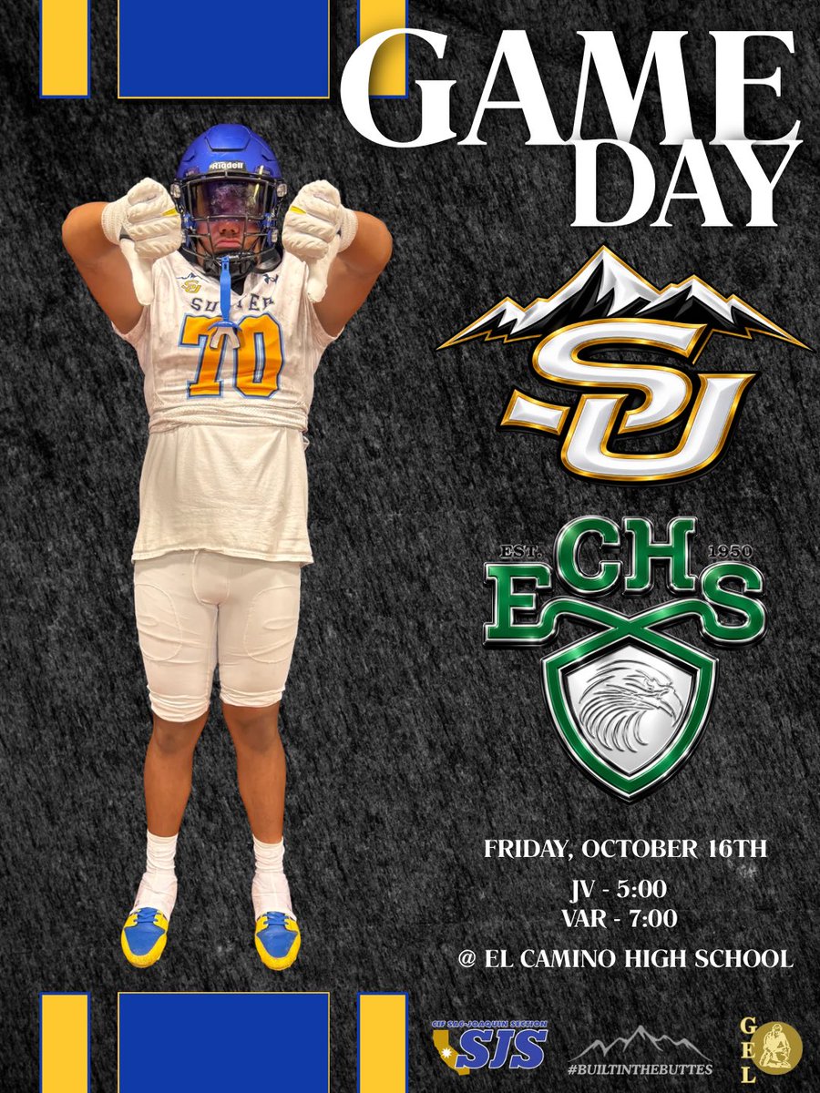 SutterFootball's tweet photo. 🚨 IT'S GAMEDAY! 🚨
SUTTER HUSKIES 🆚 EL CAMINO EAGLES 🦅
Different field. Same mentality.
The Huskies hit the road tonight with one mission — HANDLE BUSINESS. 💪🏈
#SutterFootball #BuiltInTheButtes  #FridayNightLights https://t.co/PwdIwXXd3O