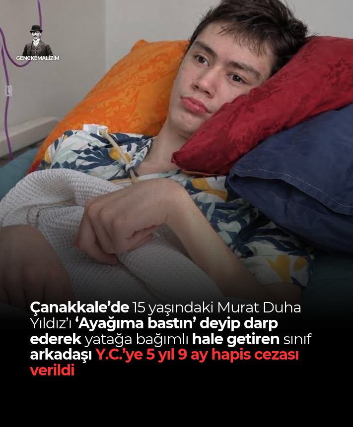 genckemalizimms's tweet photo. Bir yargı sistemi düşünün bir çocuğu döve döve engelli hale getiriyor sonra 5 yıl 9 ay hapis cezası alıyor ve yatarı ne kadar belli değil belki hiç hapise girmeyecek belki 2,3 ay yatıp çıkacak.... ne diyelim ki bu ülkede twit attı diye daha üzün süre yatan insanlar var.

 Çanakkale’de 15 yaşındaki Murat Duha Yıldız’ı ‘Ayağıma bastın’ deyip darp ederek yatağa bağımlı hale getiren sınıf arkadaşı Y.C.’ye 5 yıl 9 ay hapis cezası verildi