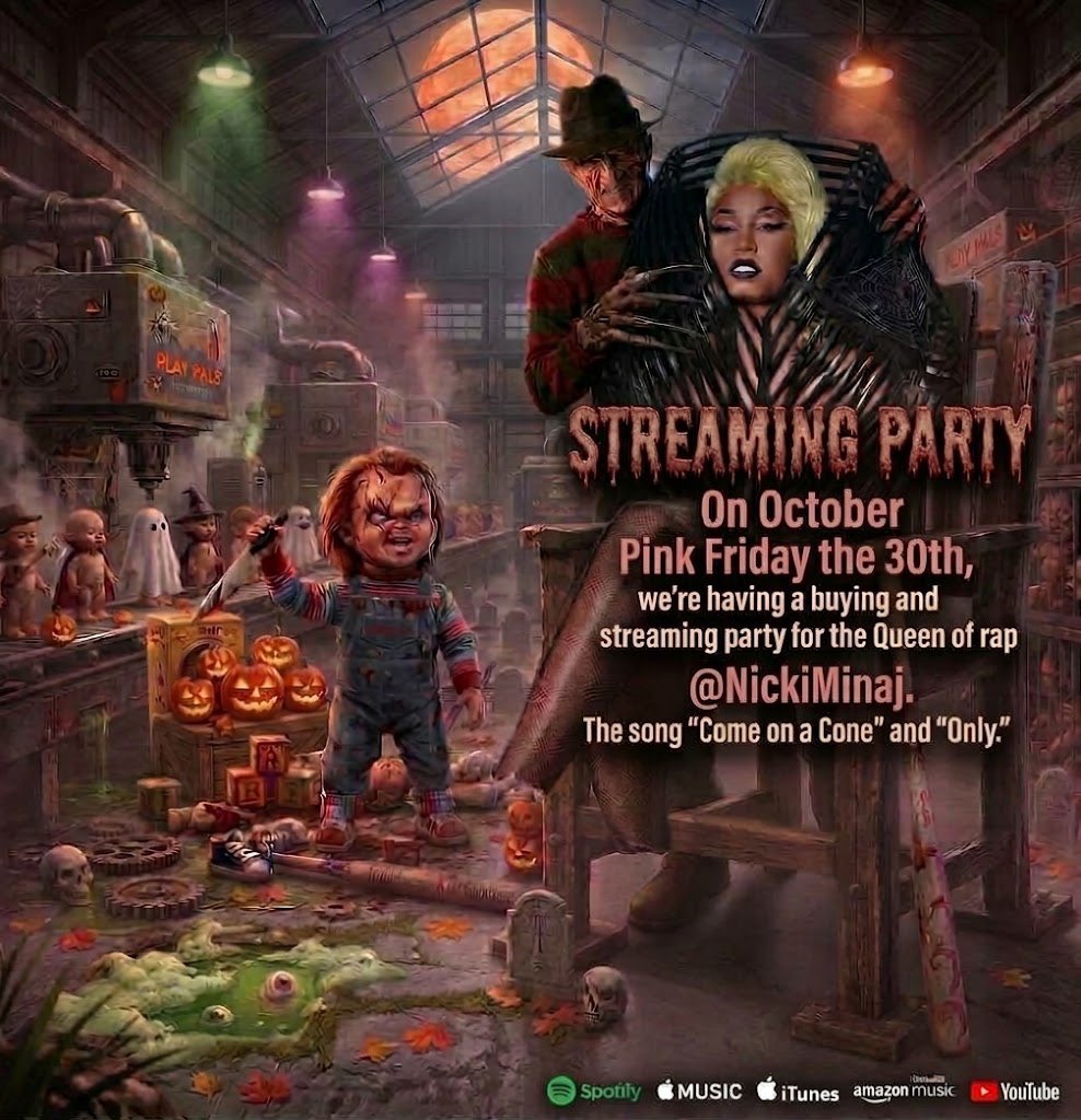 PettyUndercov3r's tweet photo. 🚨 Attention Barbz !!🚨  STREAMING PARTY INCOMING!!🎃👻🧡🧡

On October Pink Friday the 30th, we’re having a buying and streaming party for the Queen of rap @NickiMinaj 

The song “Come on a Cone” and “Only.” 

Make sure that we’re ready to stream and buy Save up your money put a little away. and get ready to support, buy and stream for the Queen of rap

Streaming on all platforms